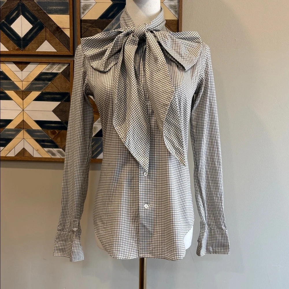 Vintage Ralph Lauren Button-Front Long Sleeve Top with Scarf size 2 Slim Fit - Picture 6 of 16